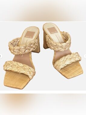 Dolce Vita Raffia Braided Block Heel Sandals Square Toe Slide Mule 6.5